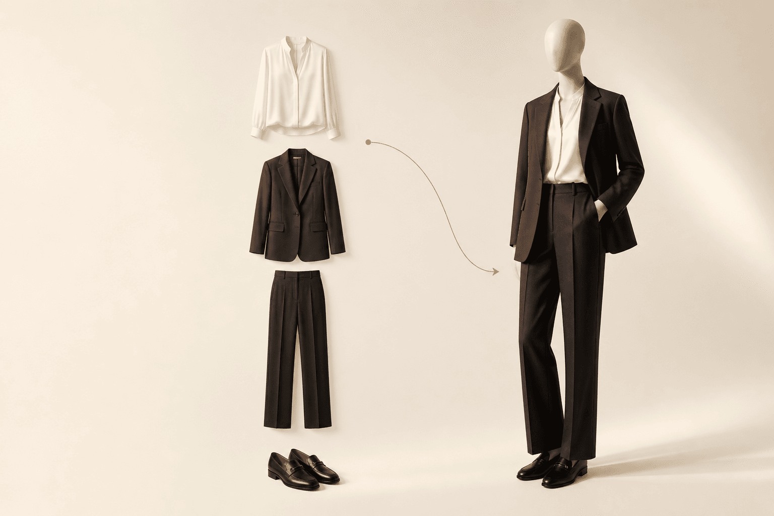 Garments assembled into one finished outfit